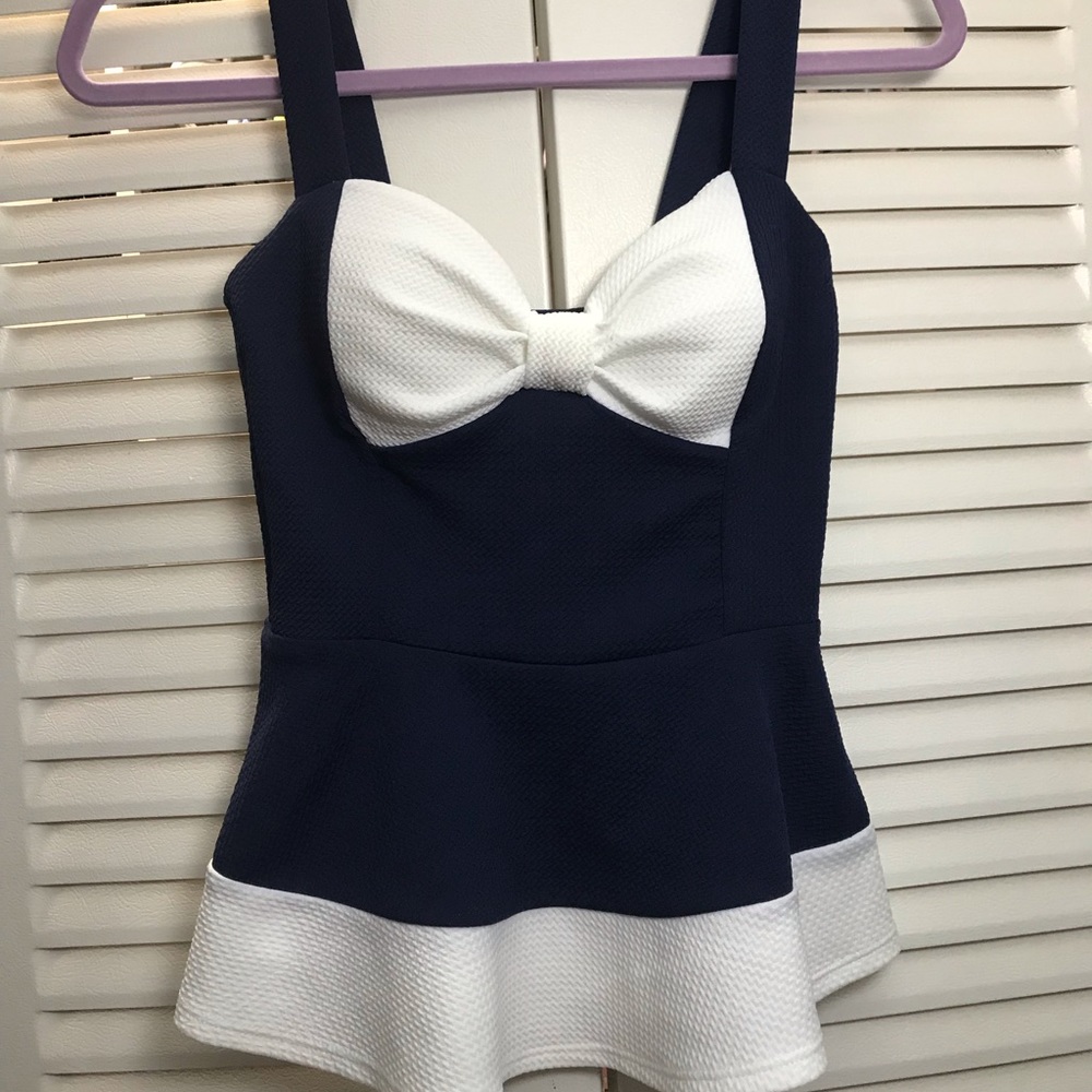 Blue and white peplum top